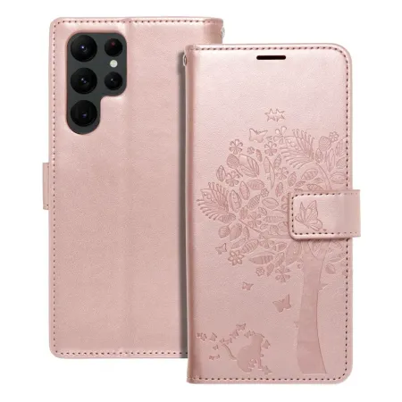 Etui z klapką na Samsung S22 ULTRA Mezzo Book drzewo złoto-różowe