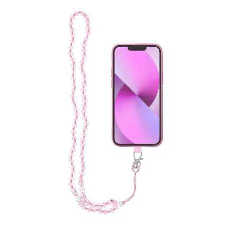 Smycz do telefonu, Zawieszka do telefonu - CRYSTAL DIAMON / długość sznura 74cm (37cm w pętli) / na szyję - jasnoróżowy