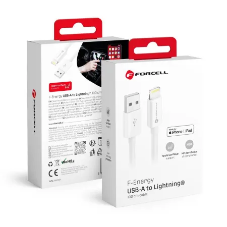 Kabel USB-A do Lightning Forcell F-Energy MFi 2,4A 12W 1 m C703 biały