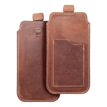 Etui wsuwane na telefon skórzane wsuwka z pull-up Royal do iPhone 6 / 7 / 8 Crazy Horse rozmiar L brązowe