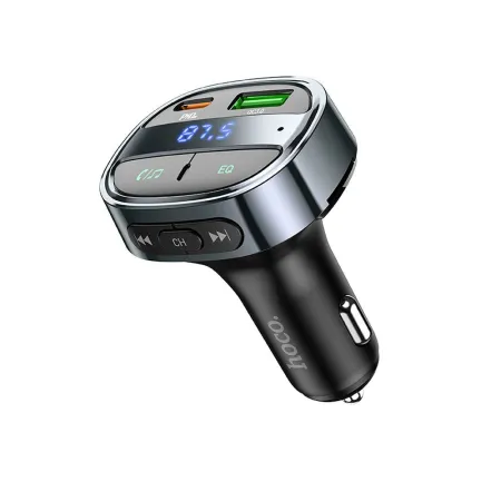 Ładowarka samochodowa Hoco USB A + USB C PD QC3.0 5A 30W z wyświetlaczem + transmiter FM BT E70 czarny