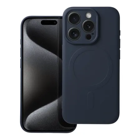 Etui na iPhone 15 PRO Silicone Mag Cover zgodne z MagSafe (camera protection) tytanowy niebieskie