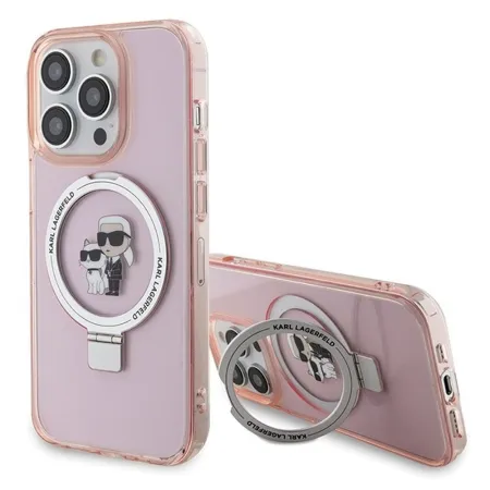 KARL LAGERFELD futerał do IPHONE 15 Pro Max kompatybilny z MagSafe KLHMP15XHMRSKCP (Ringstand KC) różowy