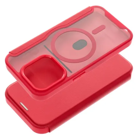 Etui z klapką na iPhone 15 PRO Smart Mag zgodne z MagSafe czerwone