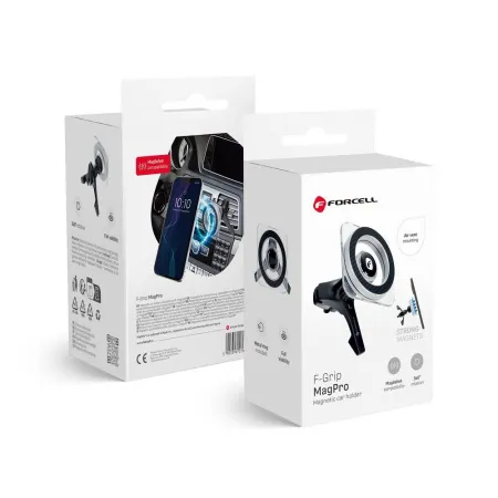 Uchwyt na telefon do samochodu magnetyczny zgodny z MagSafe Forcell F-Grip MagPro do kratki czarny