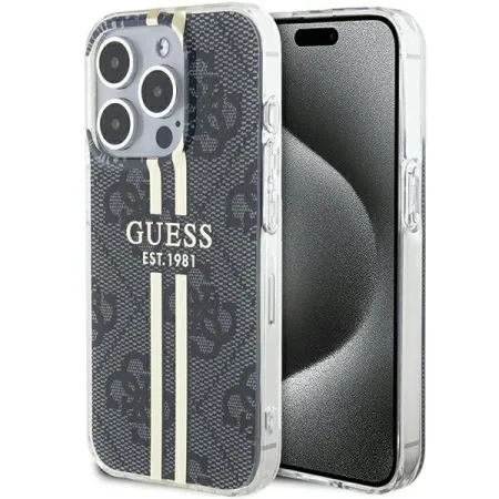 GUESS futerał do IPHONE 15 Pro GUHCP15LH4PSEGK (4G Gold Stripe) czarny