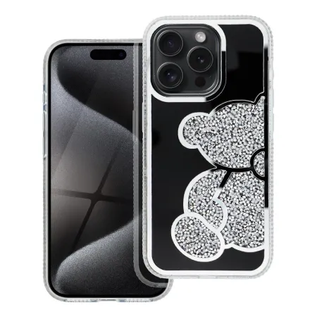 Etui na iPhone 15 Teddy Bear srebrne