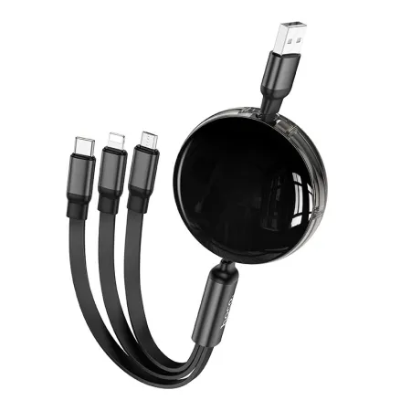 Kabel 3w1 USB A do Lightnig / Micro USB / USB C Hoco 2A 1 m X78 czarny