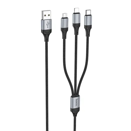 Kabel 3w1 USB A do Lightning / Micro USB / USB C Hoco 2,4A 1 m X102 czarny