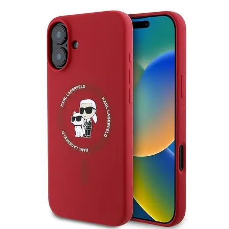 KARL LAGERFELD futerał do IPHONE 16 Plus kompatybilny z MagSafe KLHMP16MSCMKCRHR (Silicone KC Body Ring) czerwony