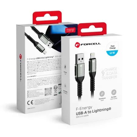 Kabel USB-A do Lightning Forcell F-Energy 2,4A 12W Cafule 3 m C257 czarny