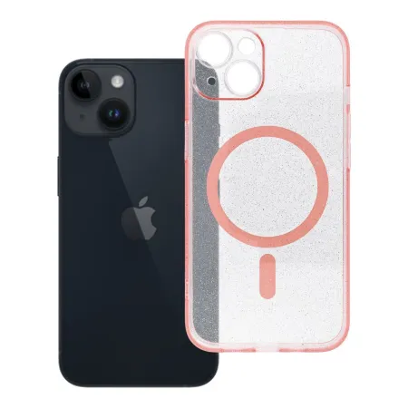 Etui na iPhone 14 Clear Mag Cover - Glitter (Str / Camera Protection) zgodne z MagSafe różowe glitter