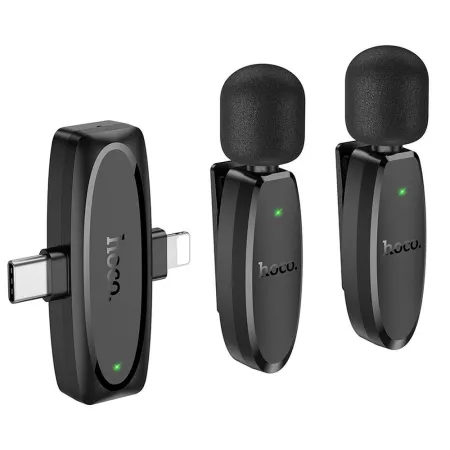 Mikrofon krawatowy bezprzewodowy Lightning / USB C Hoco 2 szt L15 czarny