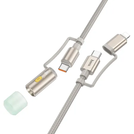 Kabel All-in-one USB C / Lightning do USB C / LED Light Hoco PD 3A 60W 1,2 m U138 szary