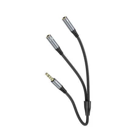 Kabel AUX 2w1 Jack 3,5 mm (męski) do 2 x Jack 3,5 mm (żeński) Hoco 0,25 m UPA21 szary (SC)