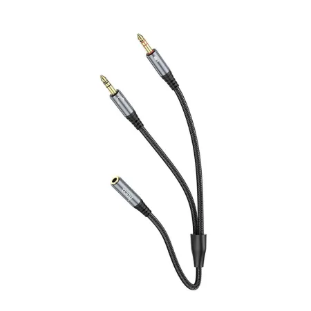 Kabel AUX 2w1 Jack 3,5 mm (żeński) do 2 x Jack 3,5 mm (męski) Hoco 0,25 m UPA21 szary (SC)