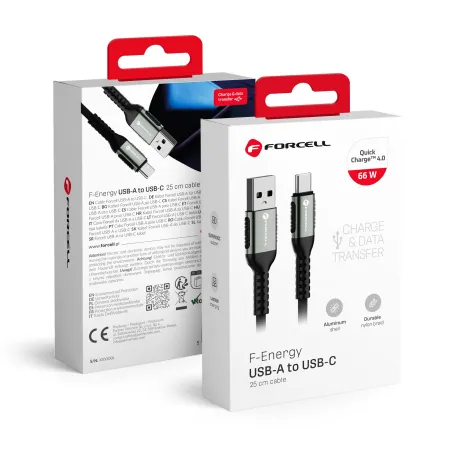 Kabel USB-A do USB-C Forcell F-Energy QC4.0 3A 66W Cafule 0,25 m C256 czarny