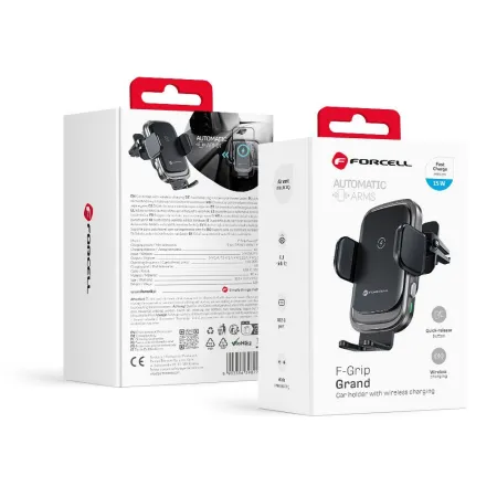 Uchwyt na telefon do samochodu indukcyjny Forcell F-Grip Grand F-24 15W do kratki srebrny