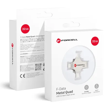 Pendrive 32GB USB 3.2 Gen 1 (USB A / USB C / Lightning / Micro USB) Forcell F-Data Metal Quad srebrny