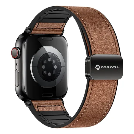 Pasek do Apple Watch Forcell F-Design FA21 magnetyczny skóra ekologiczna 42 / 44 / 45 / 49 mm brązowy