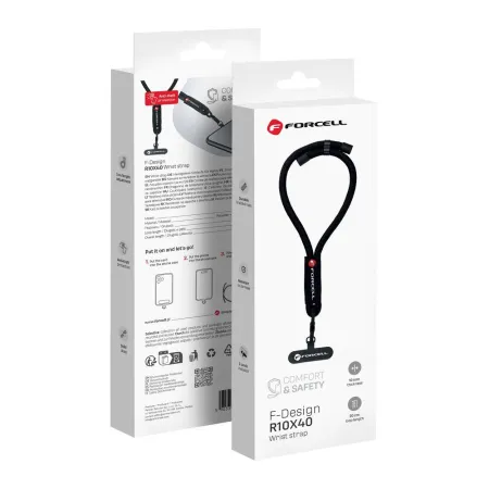 Smycz do telefonu na nadgarstek z regulacją długości Forcell F-Design R10X40 (max 20cm w pętli) czarna