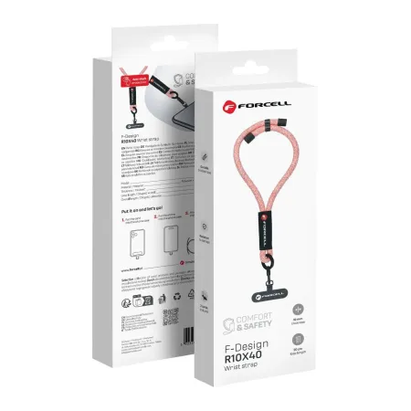 Smycz do telefonu na nadgarstek z regulacją długości Forcell F-Design R10X40 (max 20cm w pętli) różowo biała