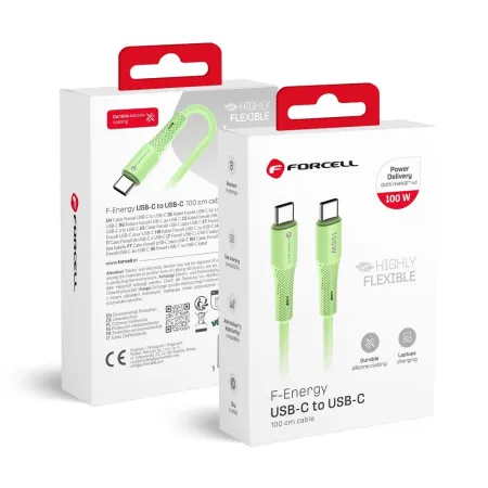 Kabel USB-C do USB-C Forcell F-Energy QC4.0 PD 5A 100W Silicone 1 m C347 zielony