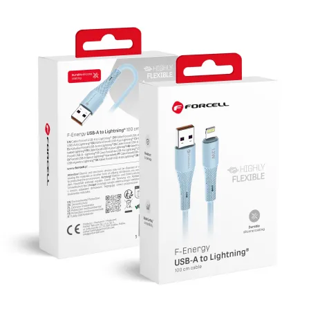Kabel USB-A do Lightning Forcell F-Energy 2,4A 12W Silicone 1 m C343 niebieski