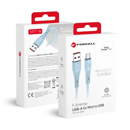 Kabel USB-A do Micro USB Forcell F-Energy QC3.0 2,4A 18W Silicone 1 m C341 niebieski