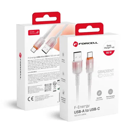 Kabel USB-A do USB-C Forcell F-Energy QC4.0 3A 66W Gradient 1 m C352 biały