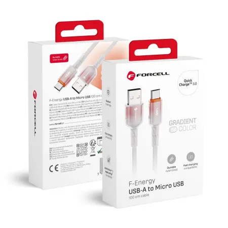 Kabel USB-A do Micro USB Forcell F-Energy QC3.0 2,4A 18W Gradient 1 m C351 biały