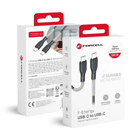 Kabel USB-C do USB-C Forcell F-Energy QC4.0 PD 5A 100W Carbon 1 m CB-04C czarny