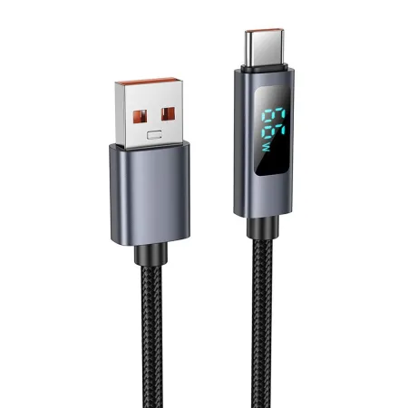 Kabel USB A do USB C Hoco 5A z wyświetlaczem 1 m X112 czarny