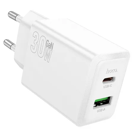Ładowarka sieciowa do telefonu Hoco USB A + USB C QC3.0 PD AFC 3A 30W N71 biała