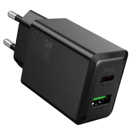 Ładowarka sieciowa do telefonu Hoco USB A + USB C QC3.0 PD AFC 3A 30W N71 czarna