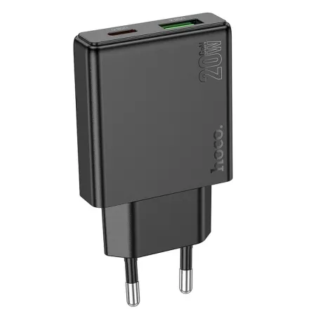 Ładowarka sieciowa do telefonu Hoco Slim USB A + USB C QC3.0 PD 3A 20W N38 czarna