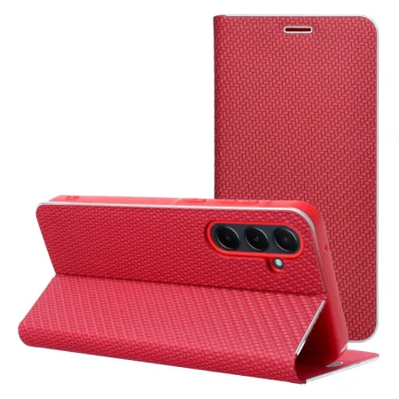 Etui z klapką na Samsung S25 FE Luna Book Carbon czerwone