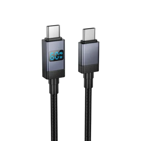 Kabel USB C do USB C Hoco 3A 60W z wyświetlaczem 1 m X118 czarny