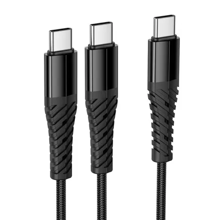 Kabel 2w1 USB C do USB C+C Hoco 1 m X123 czarny