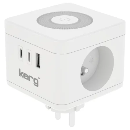 KERG Kostka zasilająca 2-gniazdowa + ładowarka USB-A+USB-C + lampka LED 16A/250V~ Smart biała