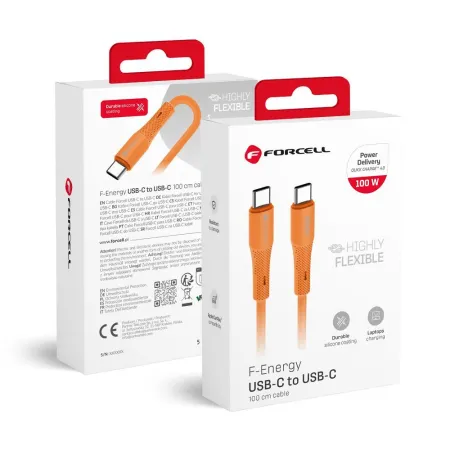 Kabel USB-C do USB-C Forcell F-Energy QC4.0 PD 5A 100W Silicone 1 m C347 pomarańczowy