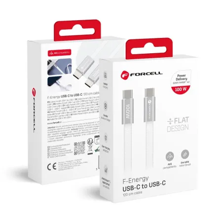 Kabel USB-C do USB-C Forcell F-Energy QC4.0 PD 5A 100W Cafule Flat 1,2 m CCFN23 biały