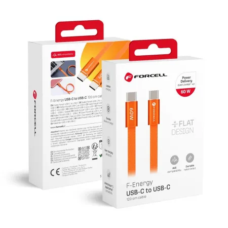 Kabel USB-C do USB-C Forcell F-Energy QC4.0 PD 3A 60W Cafule Flat 1,2 m CCFN23 pomarańczowy