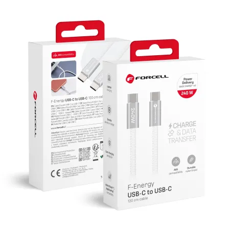 Kabel USB-C do USB-C Forcell F-Energy QC4.0 PD 5A 240W Cafule Color 1,2 m CBN1 biały