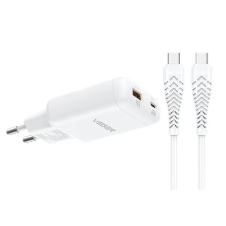 Ładowarka sieciowa do telefonu VEGER USB A + Typ C PD 65W + kabel Typ C do C 100W TR122 biała
