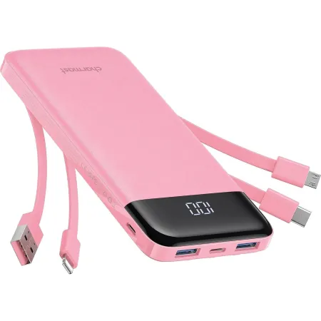 Powerbank 5V 3A 10000 mAh z wbudowanymi kablami USB A / USB C / Lightning / Micro USB Charmast W1148 różowy OINT
