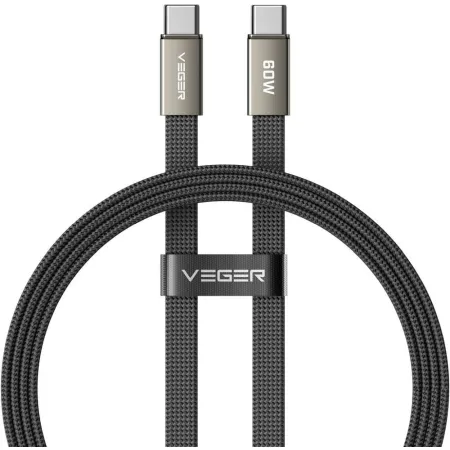 Kabel płaski USB C do USB C VEGER PD 3A 60W 1,2 m CC06-MTB czarny
