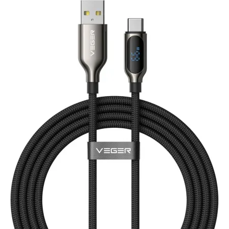 Kabel z wyświetlaczem LED USB A do USB C VEGER PD 3A 66W 1,2 m AC1-XHJ czarny