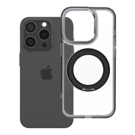 Etui na iPhone 15 PRO Frame Circle Stand zgodne z MagSafe czarne