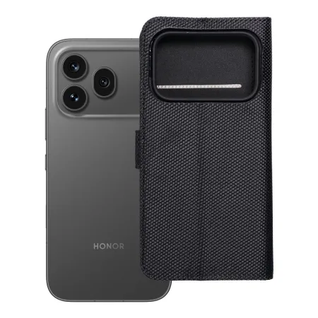 Etui z klapką na Honor 600 PRO 4Card RFID antykradzieżowe tech fabric czarne
